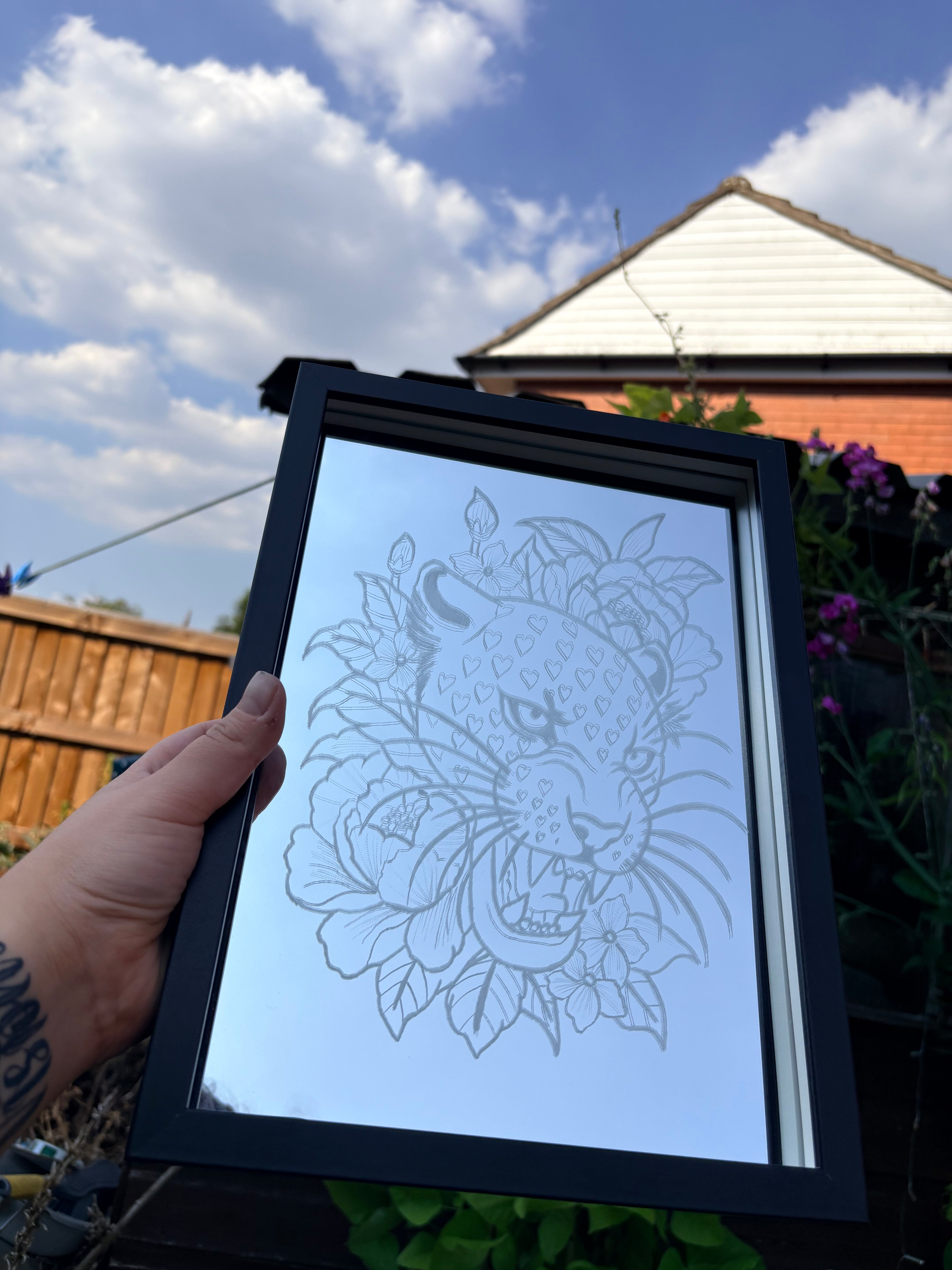 Neo traditional heart tiger with floral mirror