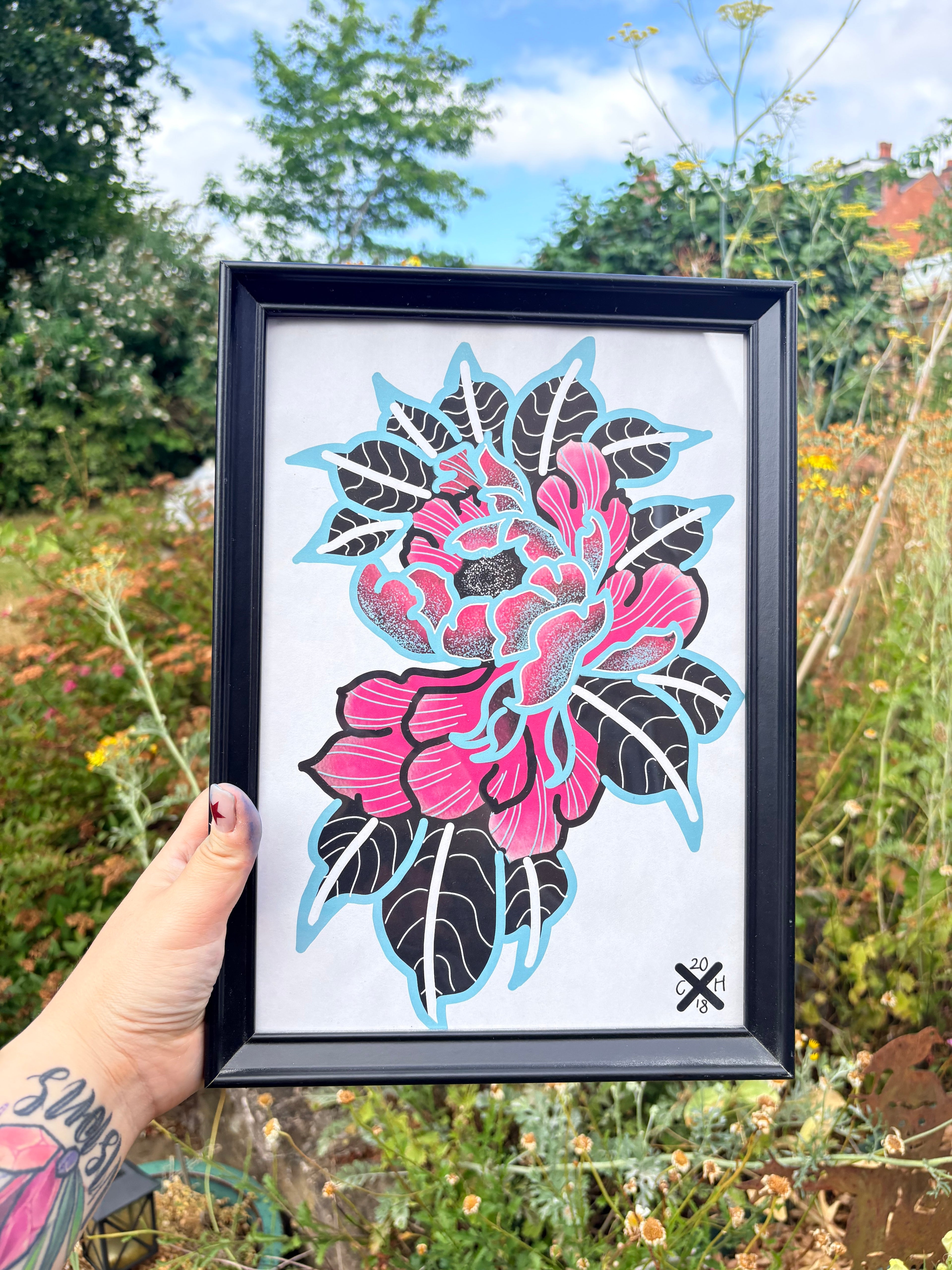 Peony original print (framed)