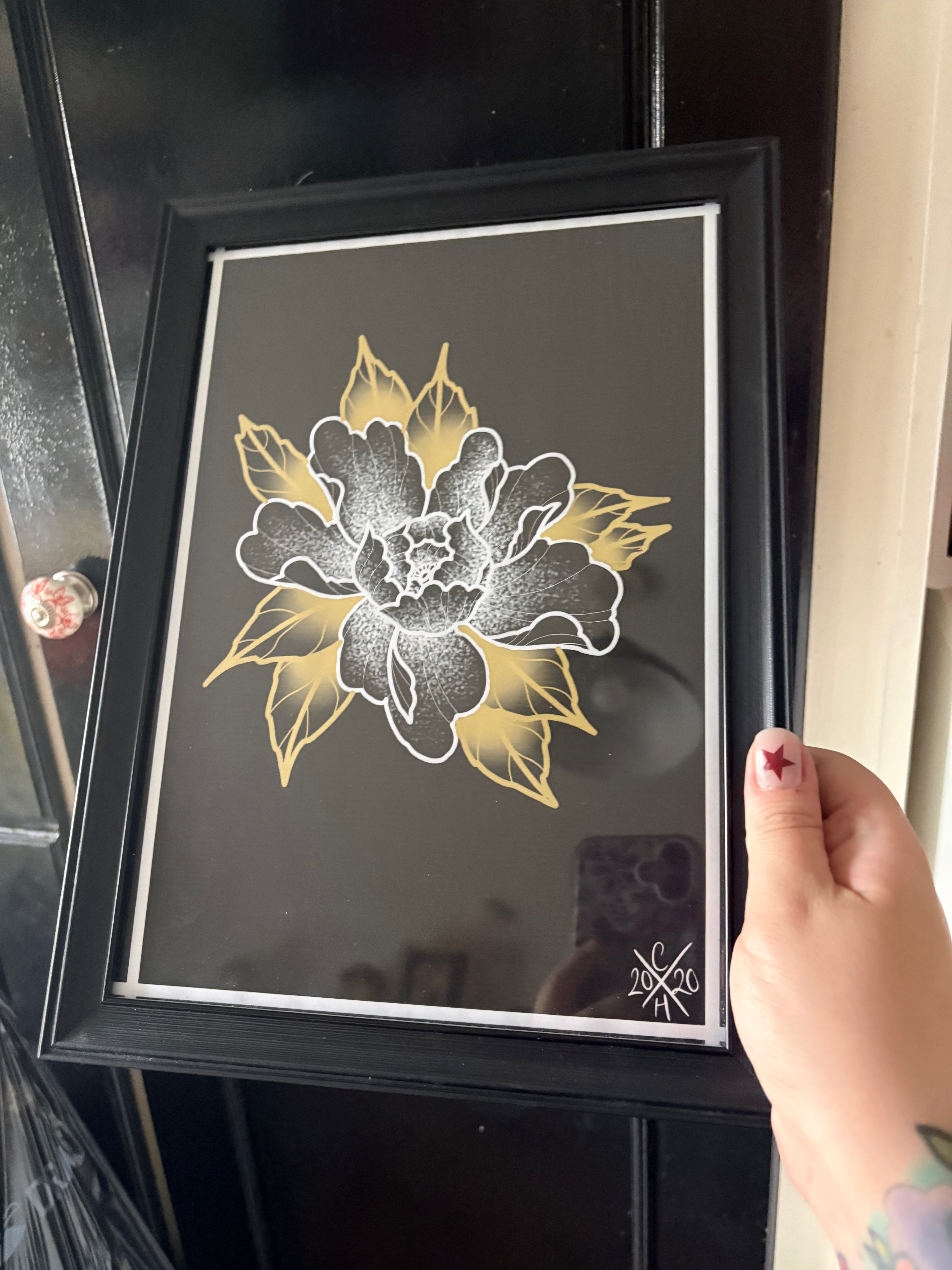 Original peony print in frame
