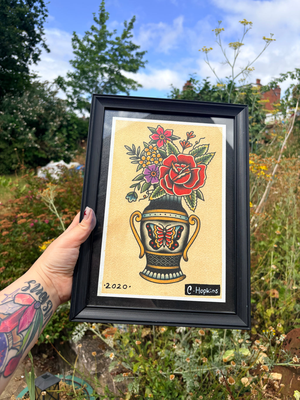 Original traditional floral vase print (framed)