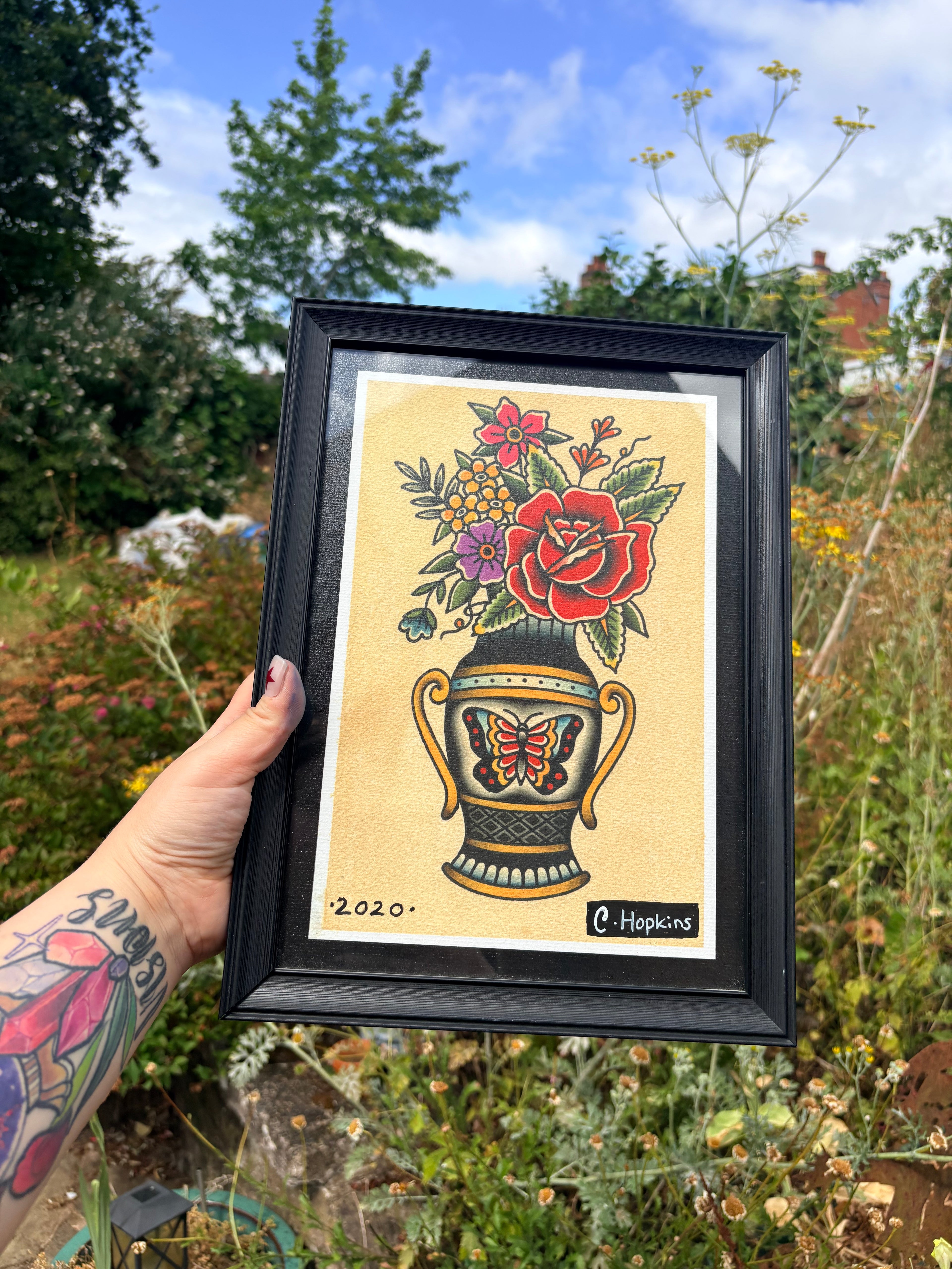 Original traditional floral vase print (framed)