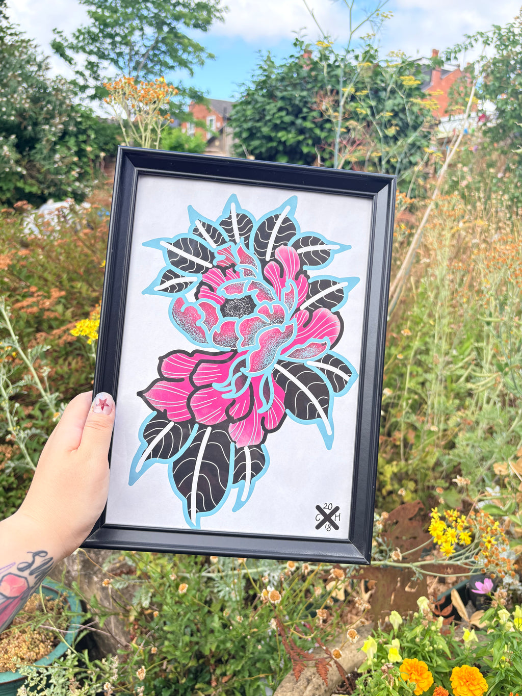 Peony original print (framed)
