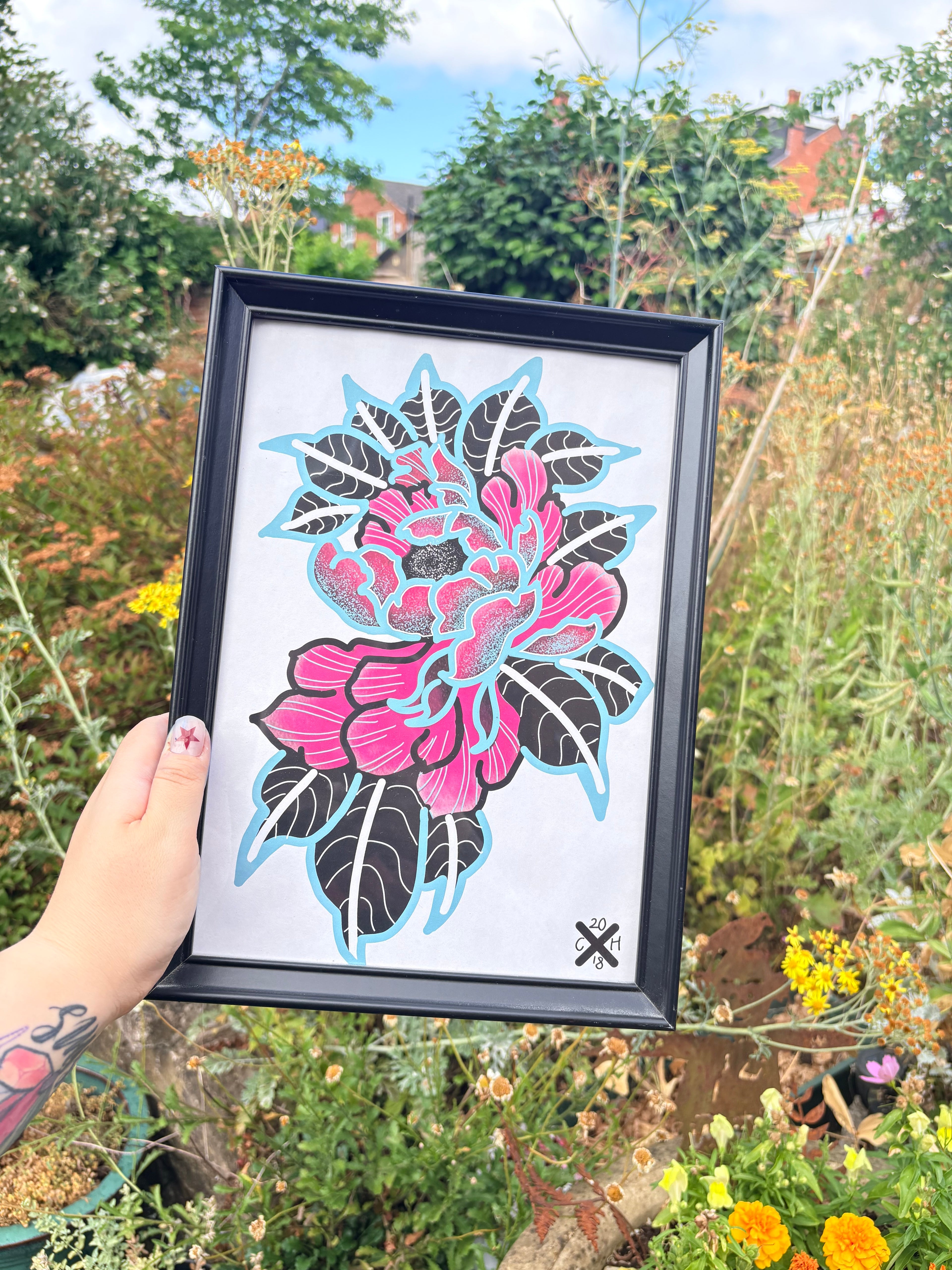 Peony original print (framed)