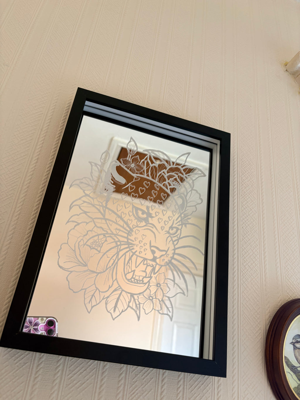 Neo traditional heart tiger with floral mirror
