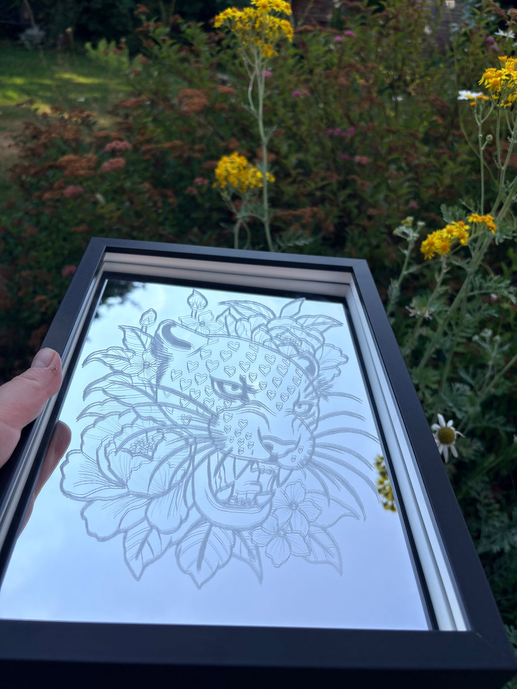 Neo traditional heart tiger with floral mirror