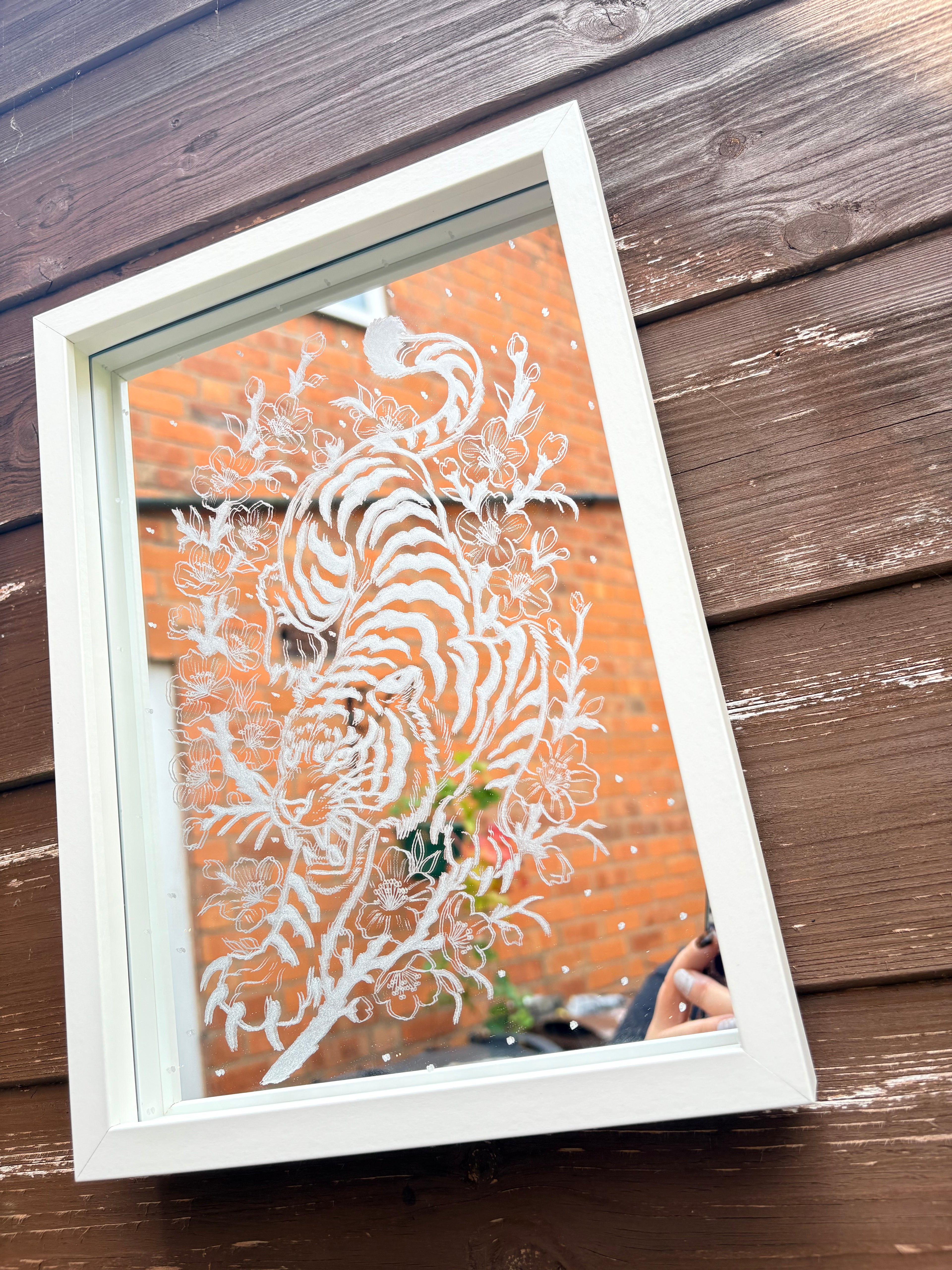 Neo traditional Tiger X cherry blossom mirror