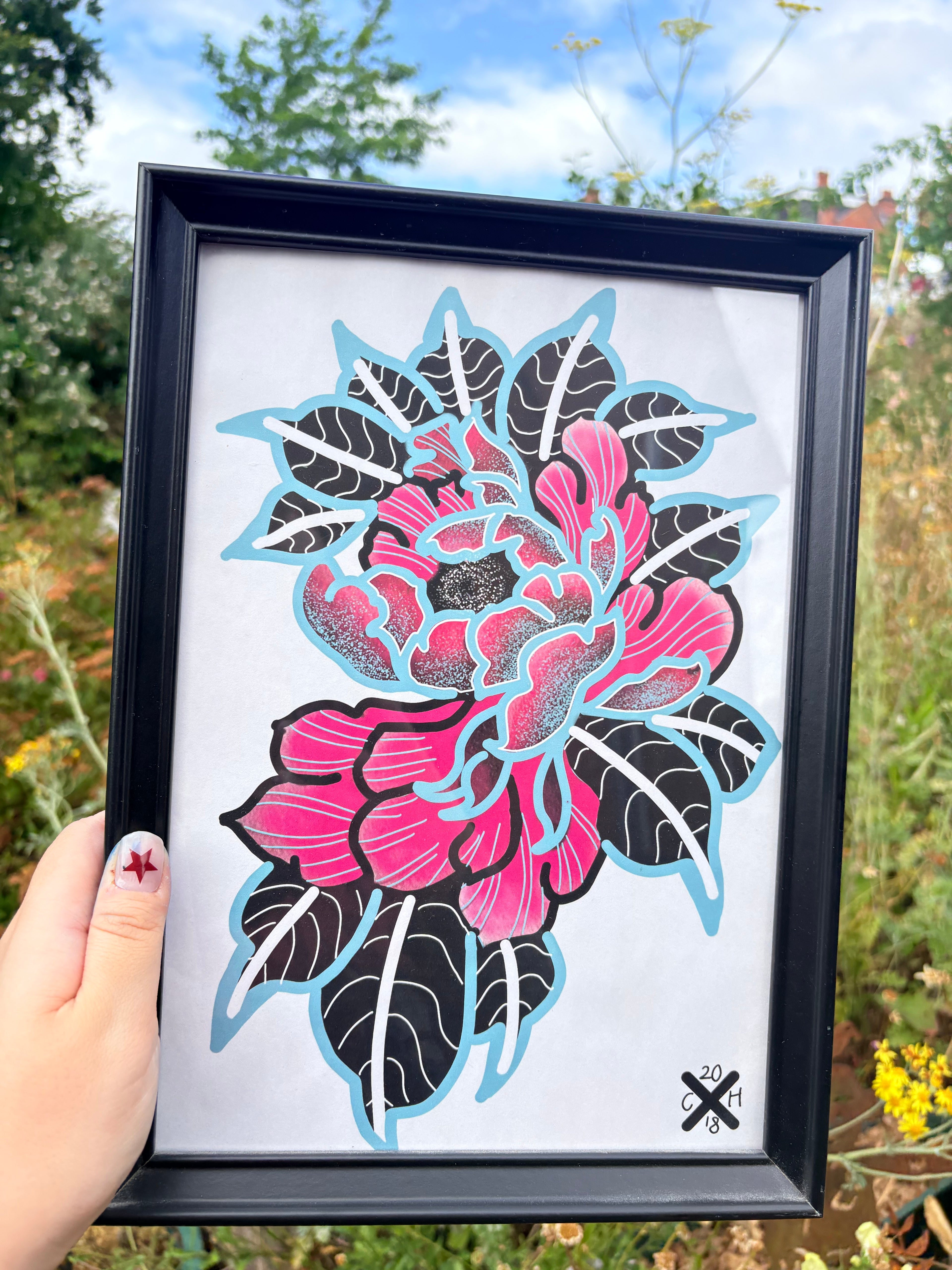 Peony original print (framed)