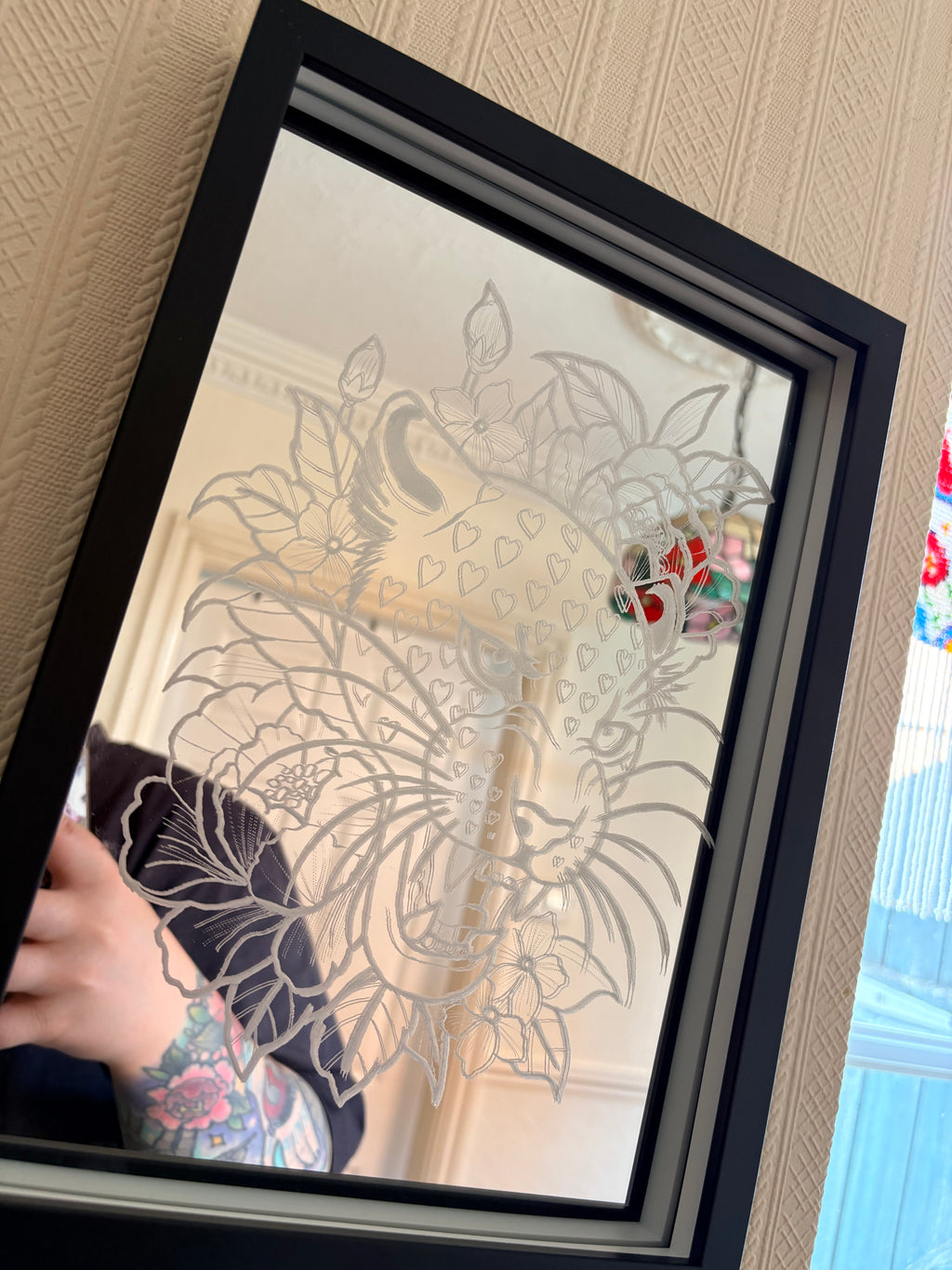 Neo traditional heart tiger with floral mirror