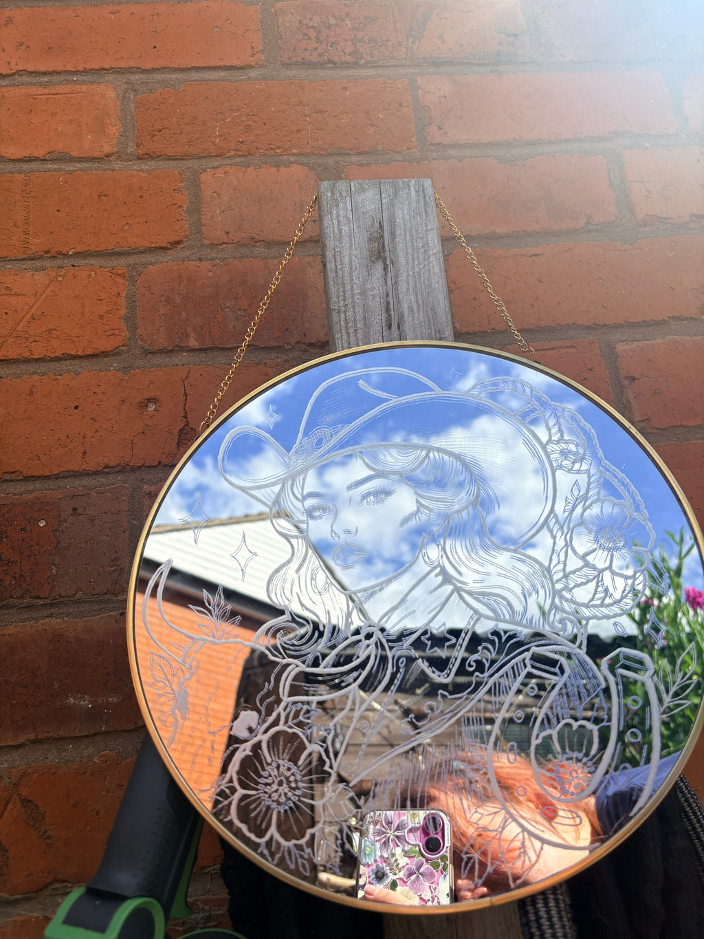 Western cowgirl horse shoe mirror