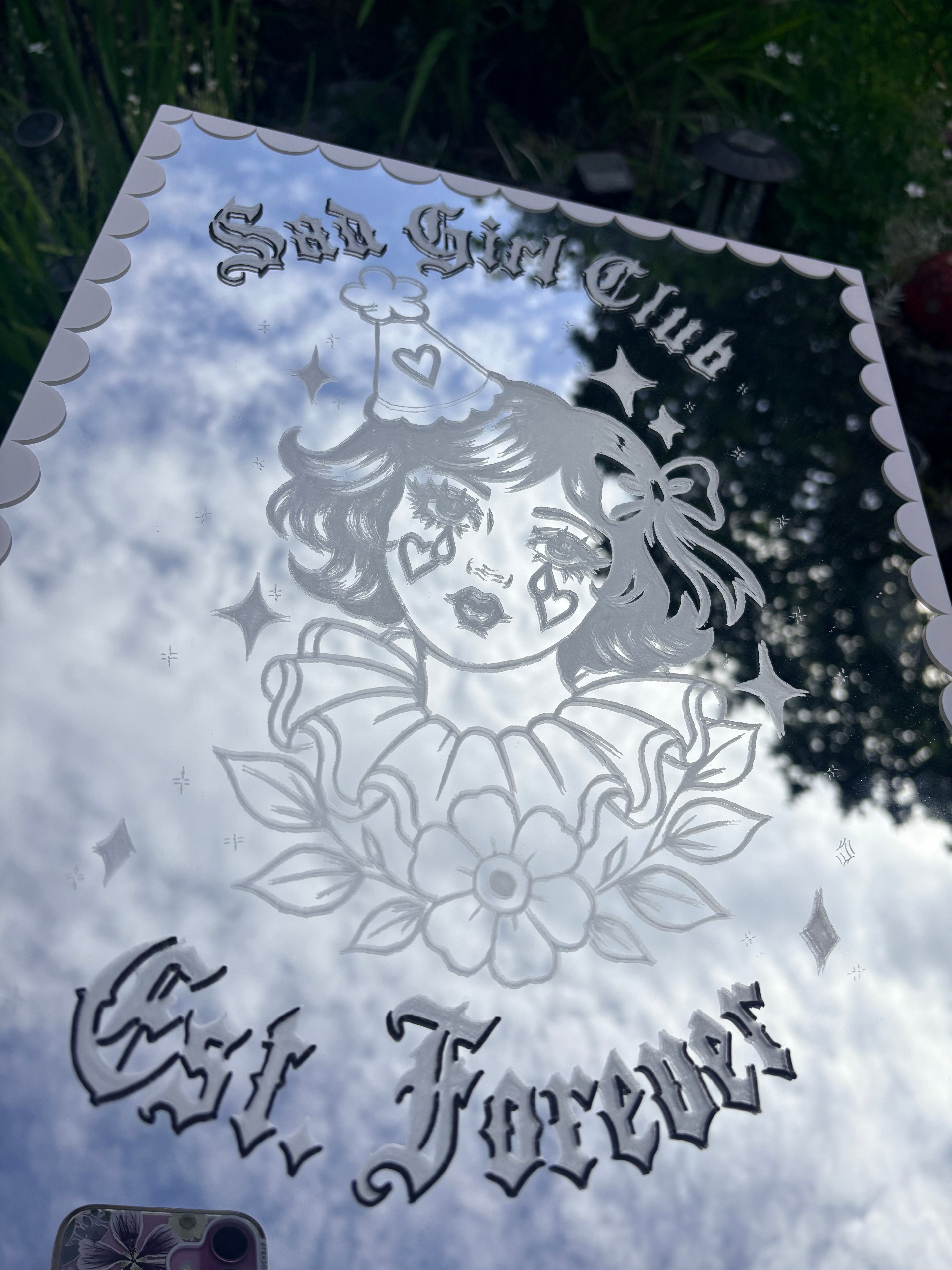 Neo traditional Sad clown girl mirror