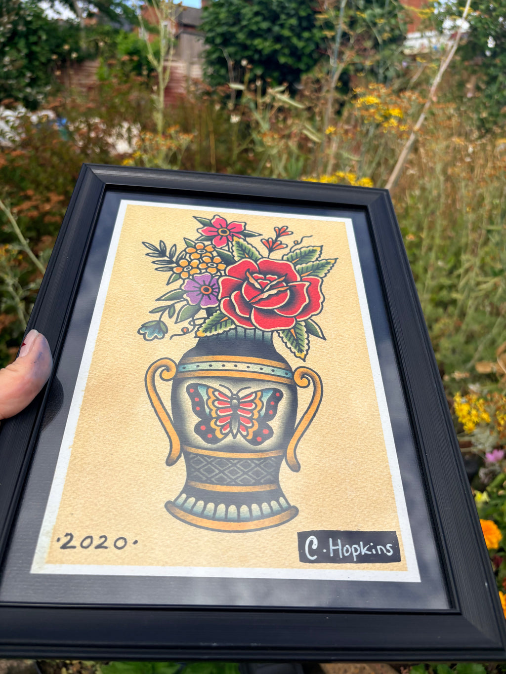 Original traditional floral vase print (framed)