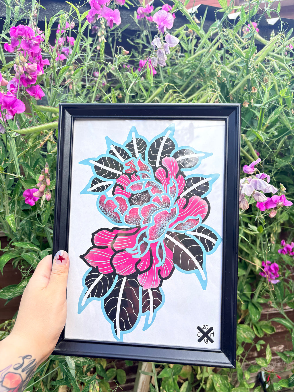 Peony original print (framed)