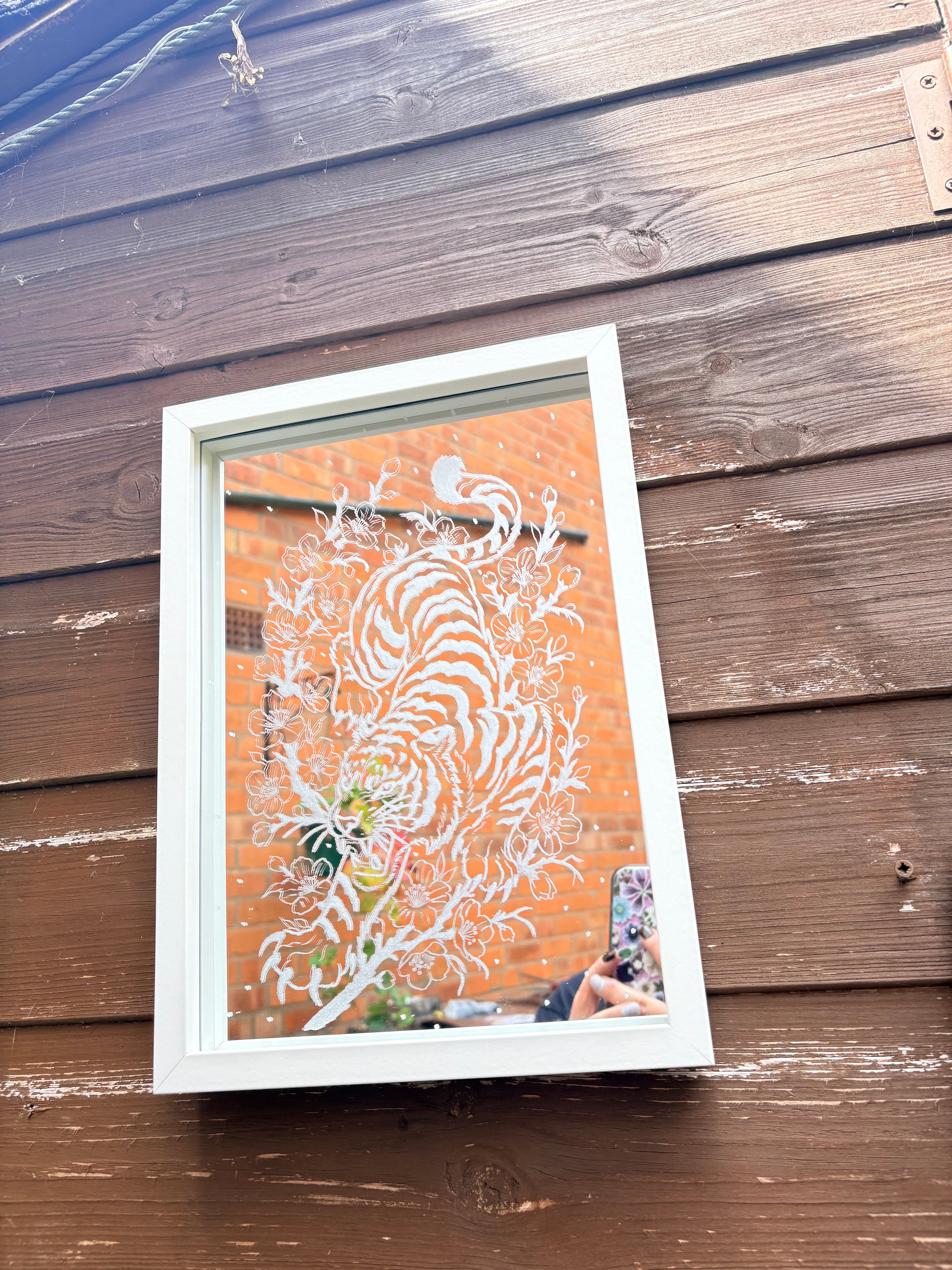 Neo traditional Tiger X cherry blossom mirror