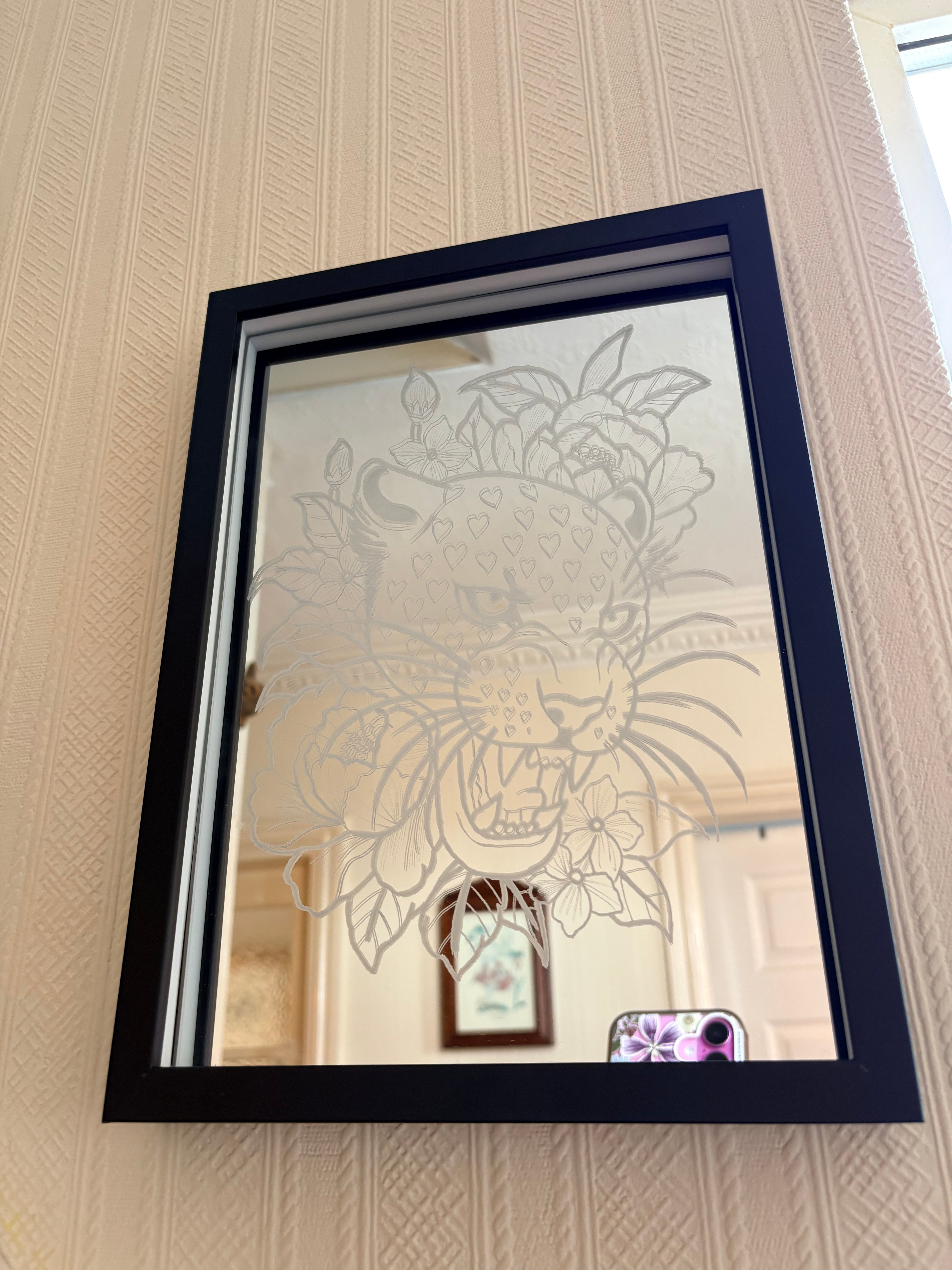 Neo traditional heart tiger with floral mirror