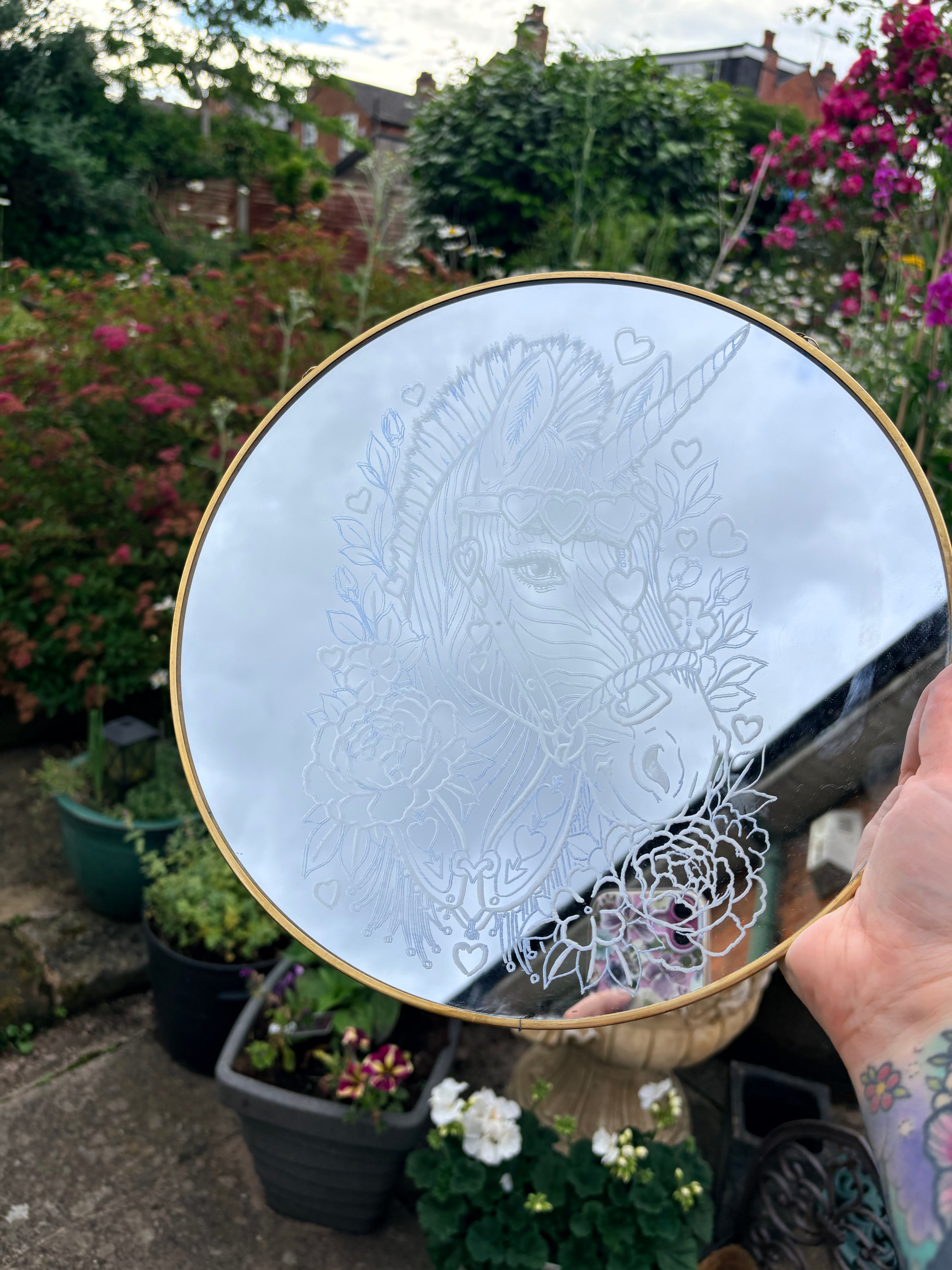 Neo traditional zebra show “horse” floral mirror