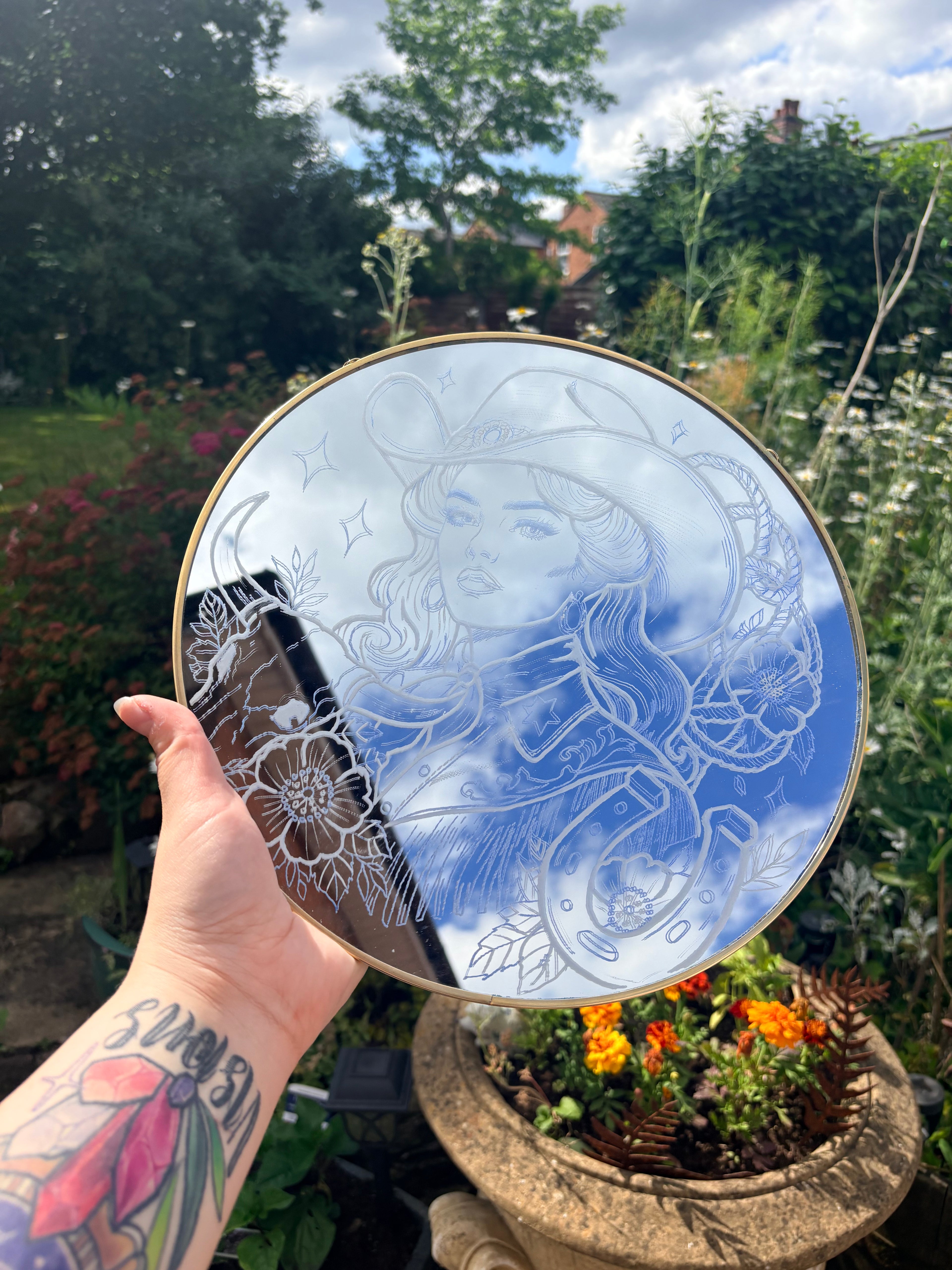 Western cowgirl horse shoe mirror