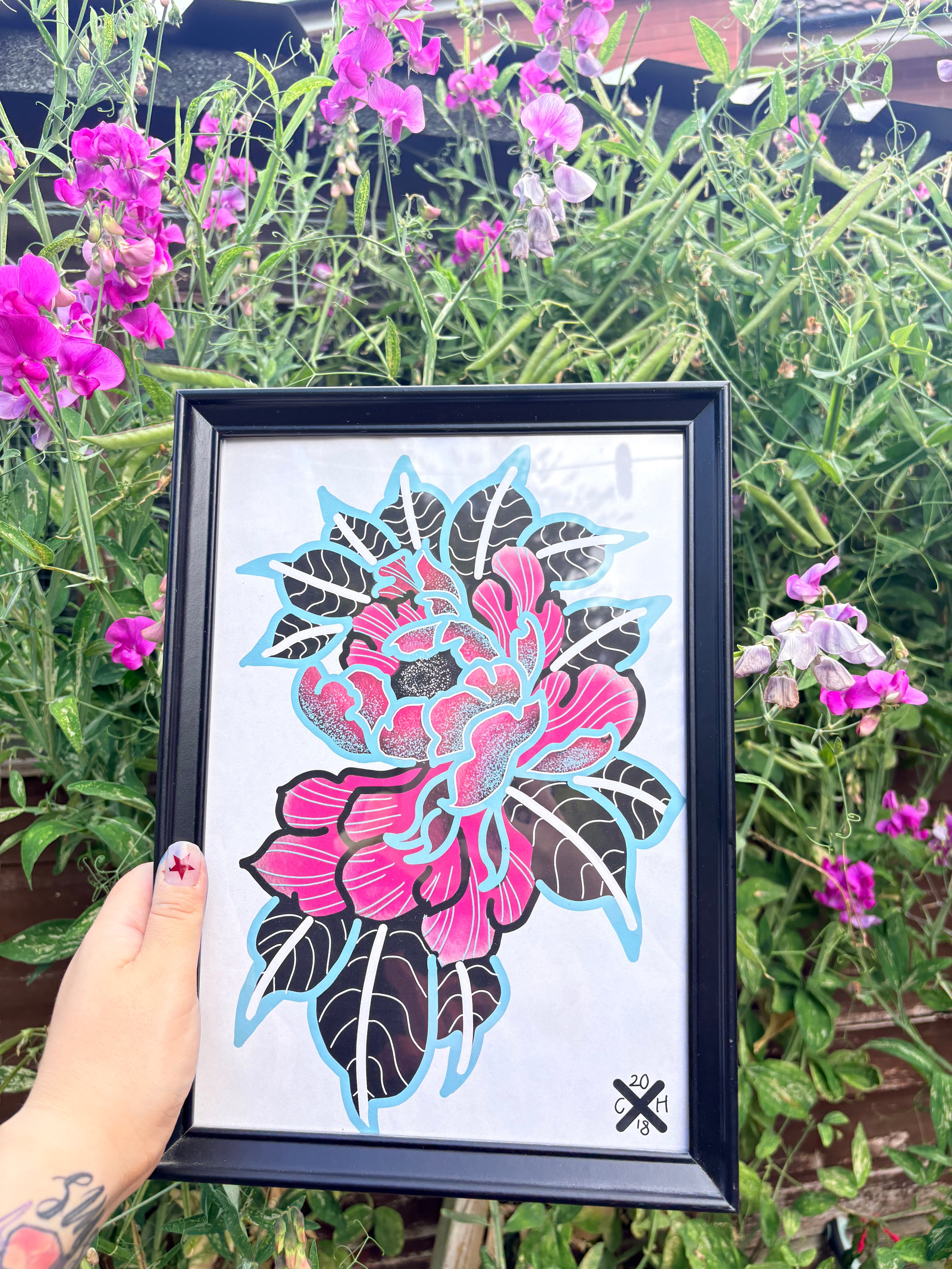 Peony original print (framed)