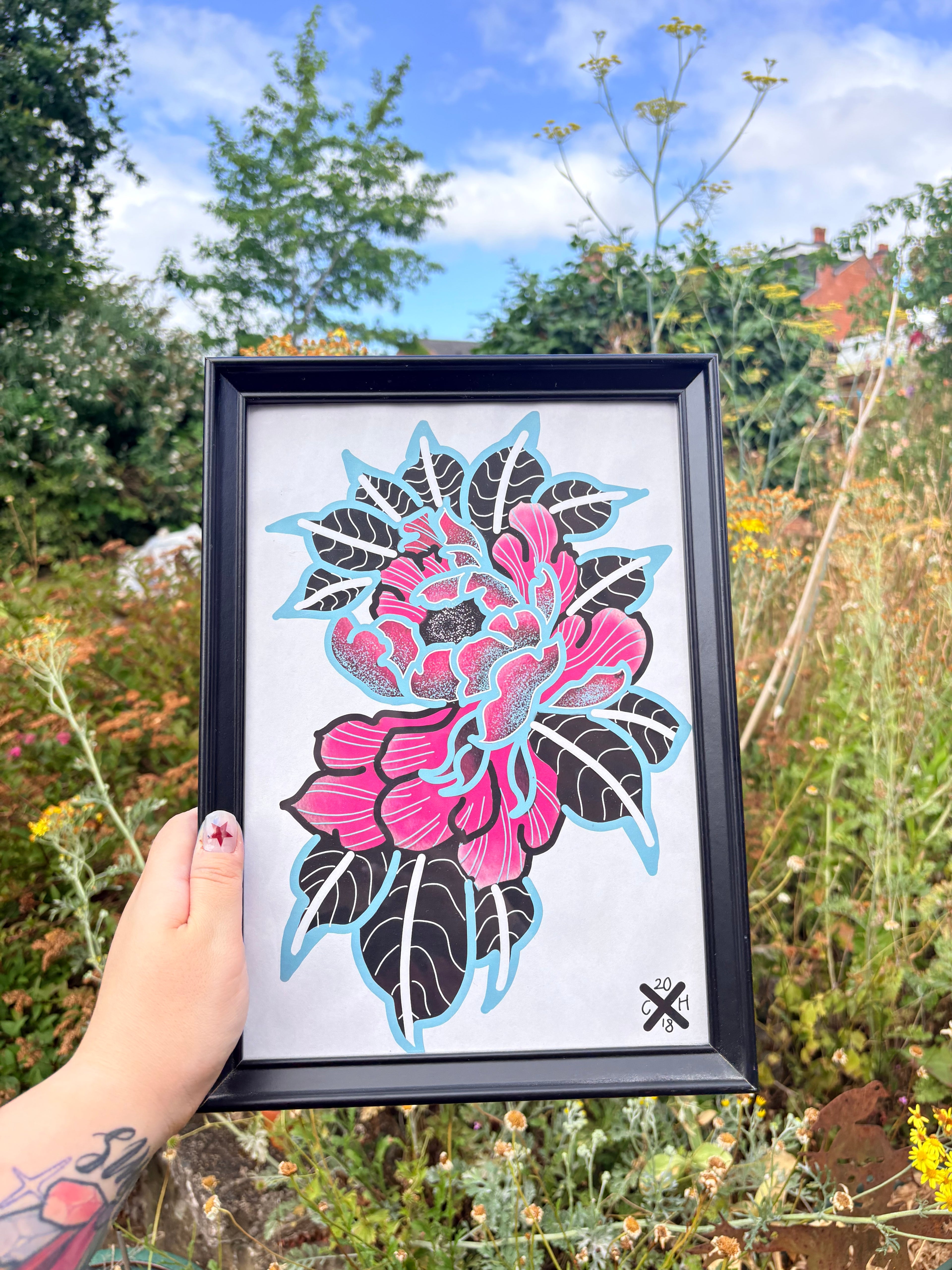 Peony original print (framed)
