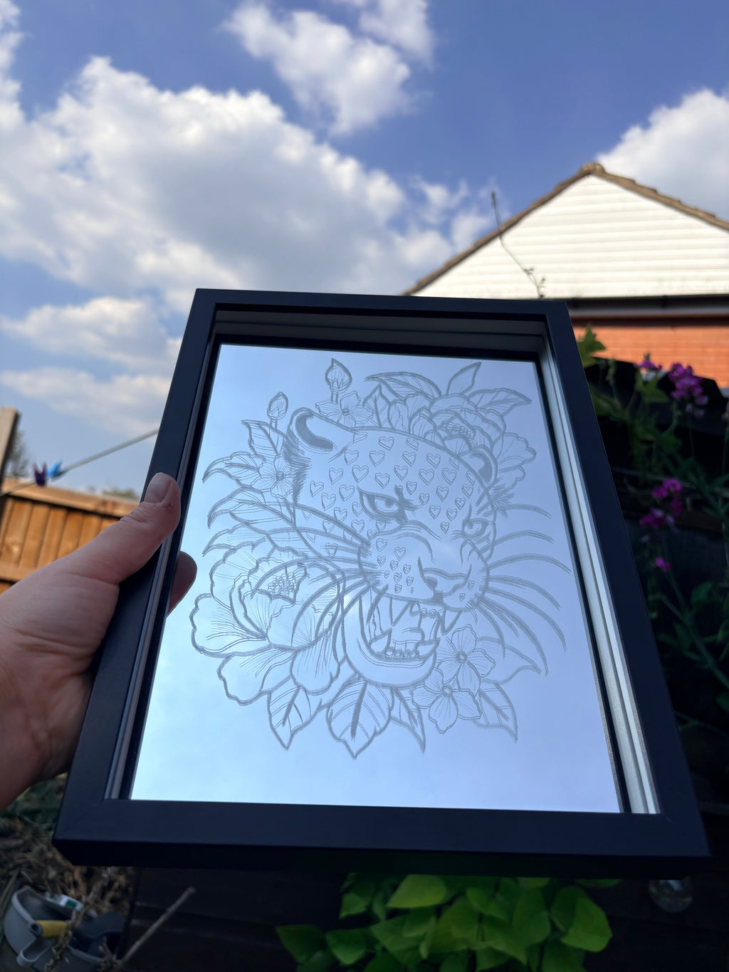 Neo traditional heart tiger with floral mirror