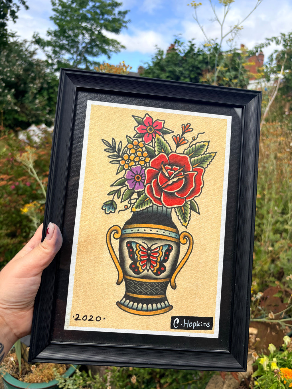 Original traditional floral vase print (framed)