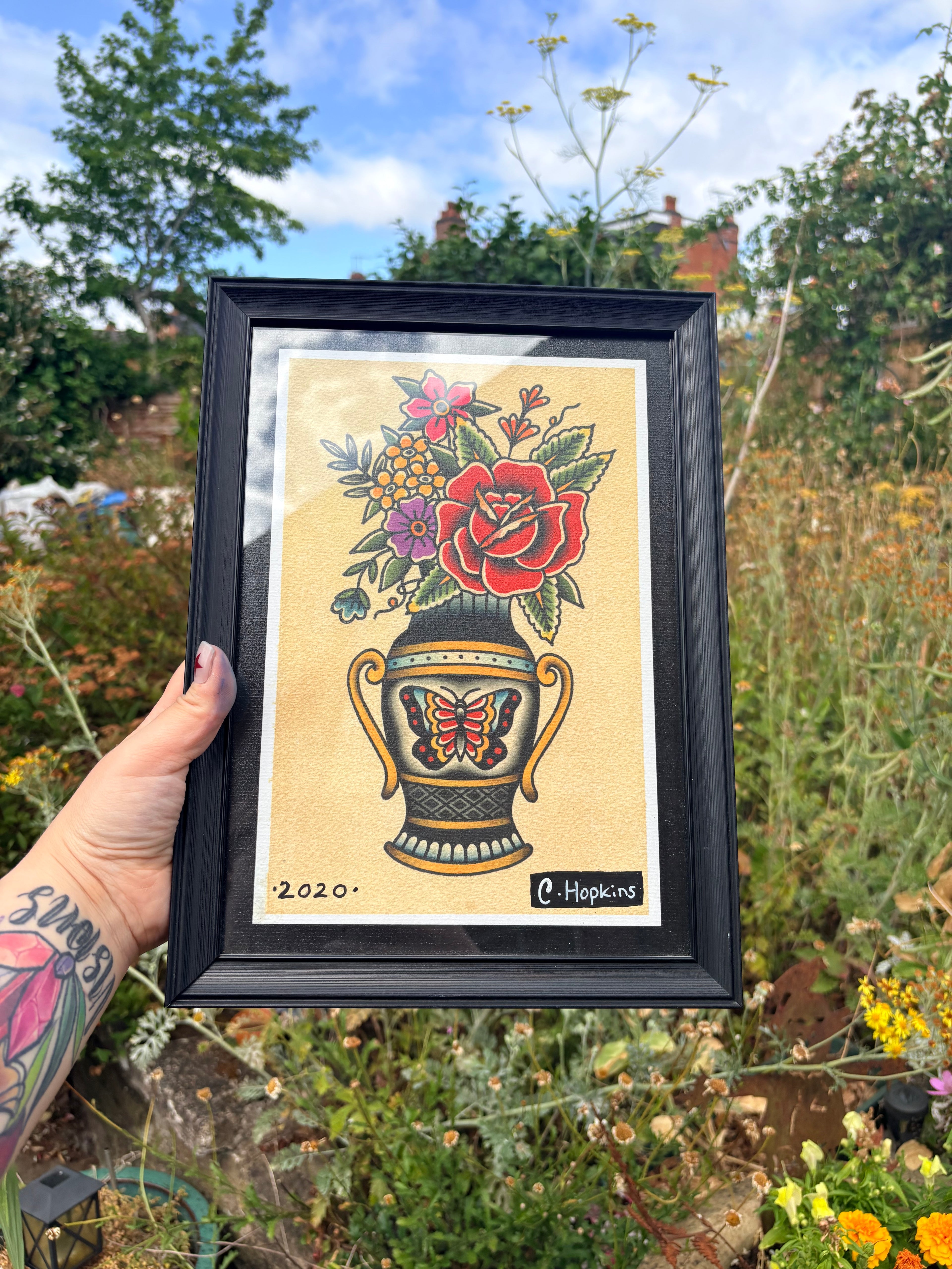 Original traditional floral vase print (framed)