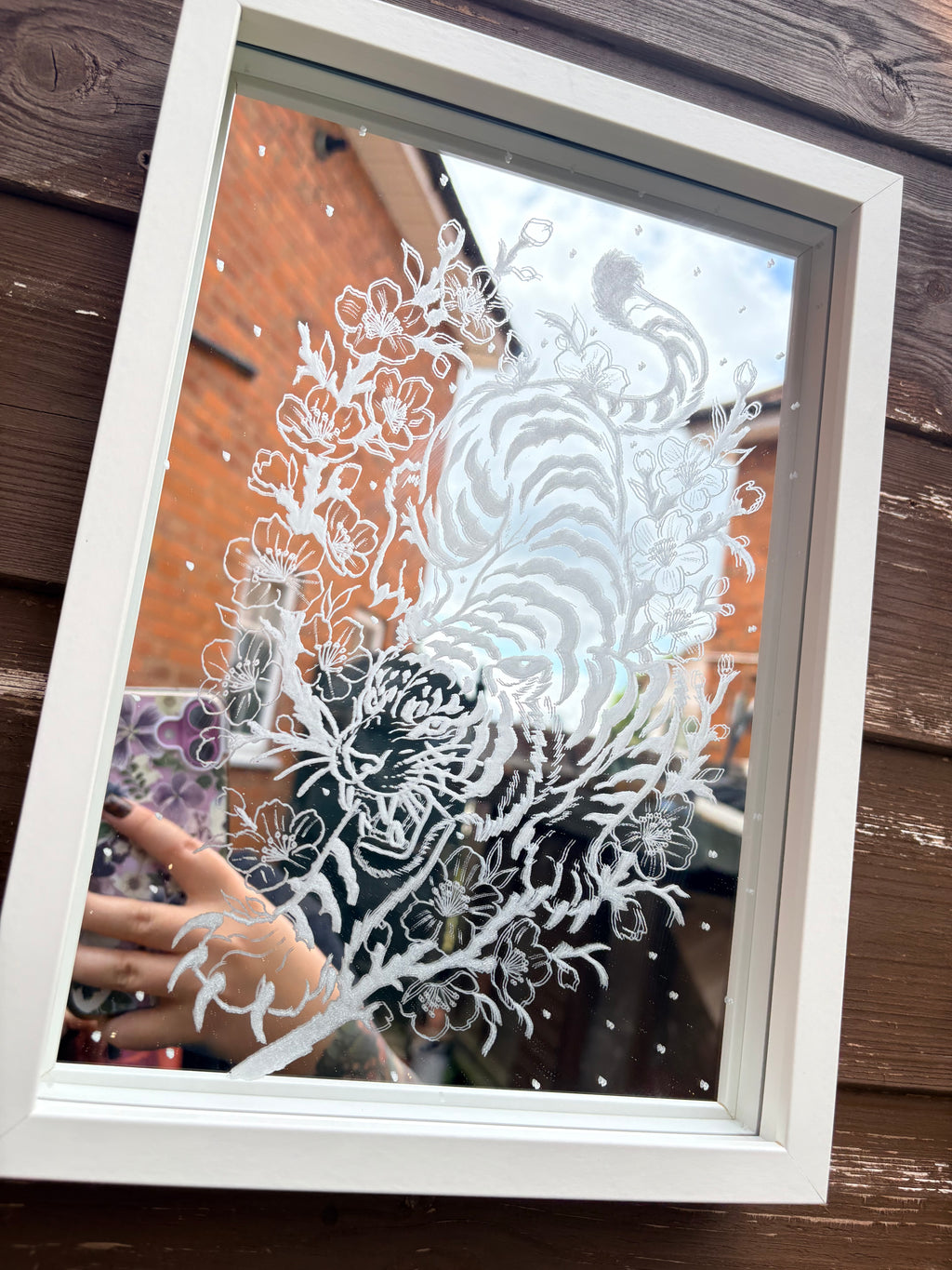 Neo traditional Tiger X cherry blossom mirror
