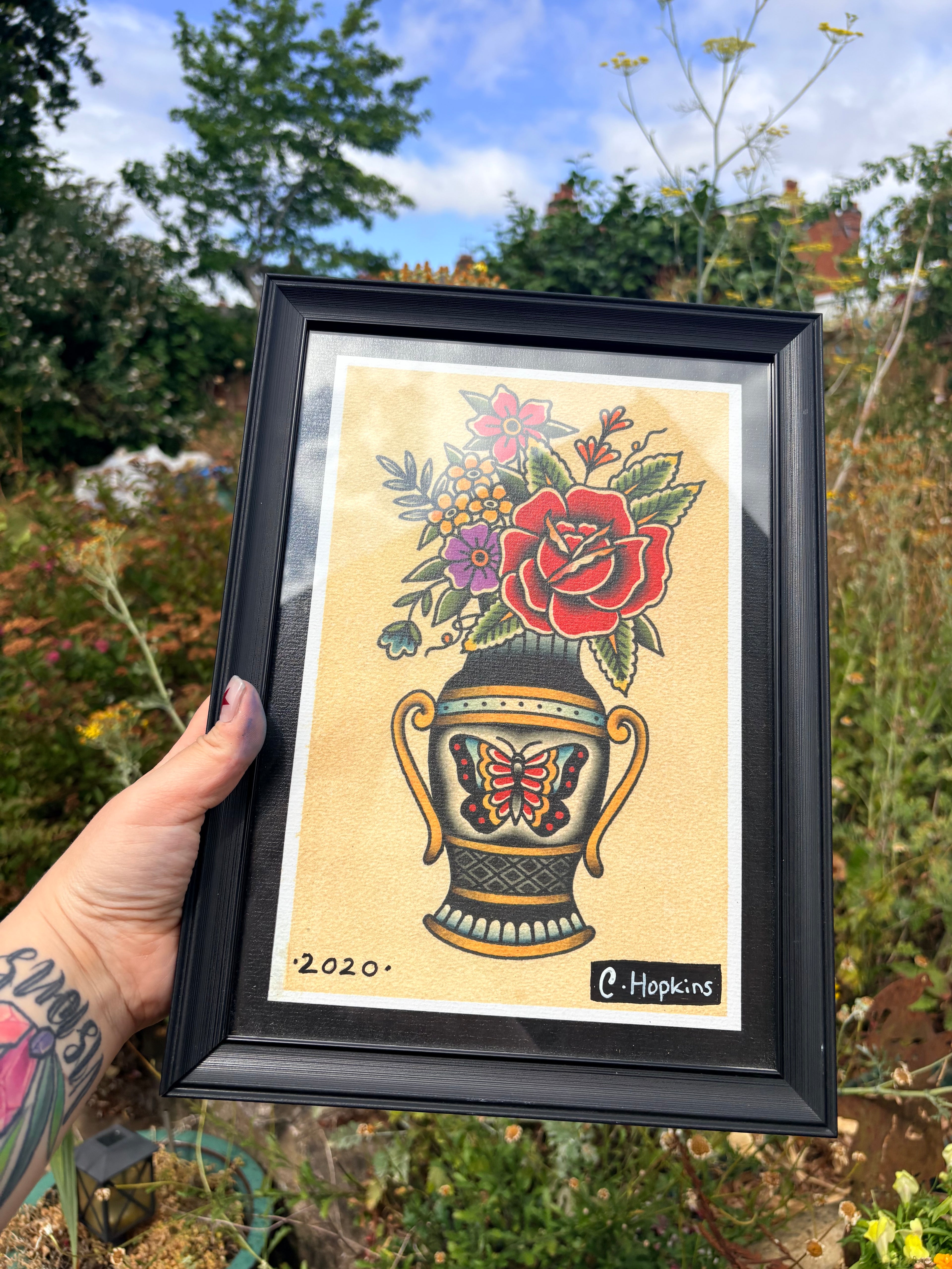 Original traditional floral vase print (framed)