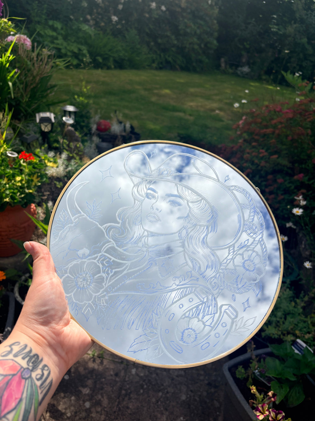 Western cowgirl horse shoe mirror