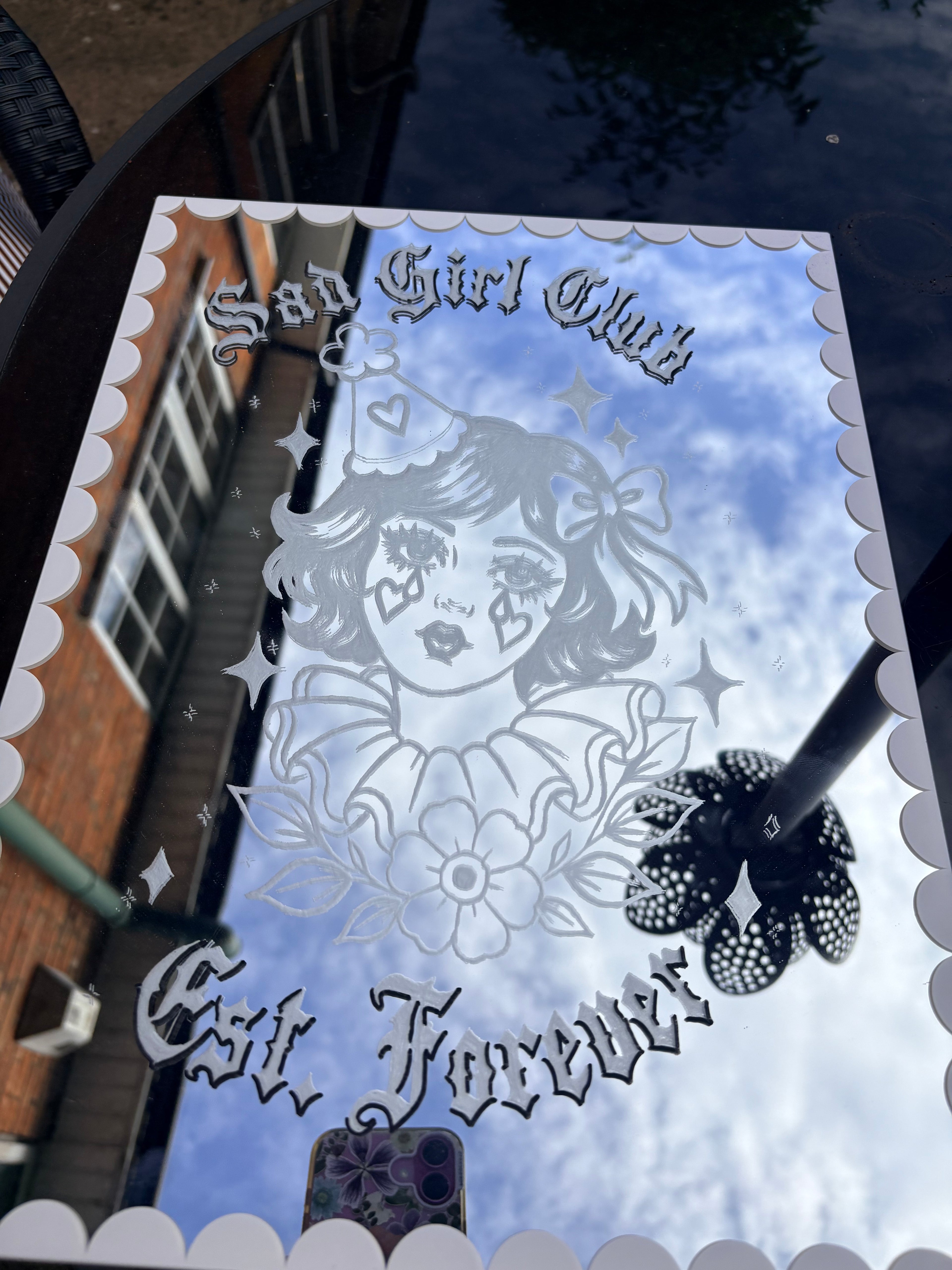 Neo traditional Sad clown girl mirror